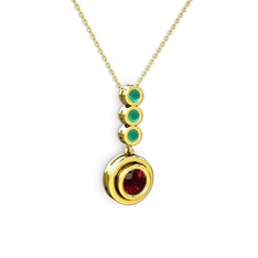Garnet ve kök zümrüt 18 ayar altın kolye (40 cm altın rolo zincir)