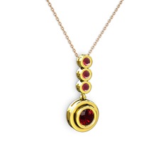 Garnet ve kök yakut 8 ayar altın kolye (40 cm rose altın rolo zincir)
