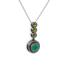 Belinda Kolye - Kök zümrüt ve peridot 925 ayar siyah rodyum kaplama gümüş kolye (40 cm beyaz altın rolo zincir) #jxsxlt