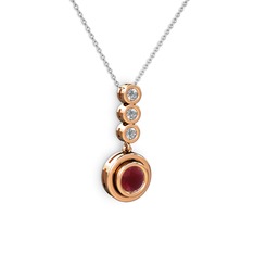 Kök yakut ve beyaz zirkon 925 ayar rose altın kaplama gümüş kolye (40 cm beyaz altın rolo zincir)