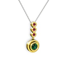 Belinda Kolye - Yeşil kuvars ve kök yakut 14 ayar altın kolye (40 cm beyaz altın rolo zincir) #k9zw09