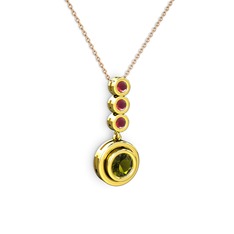 Belinda Kolye - Peridot ve kök yakut 14 ayar altın kolye (40 cm rose altın rolo zincir) #lnrn02
