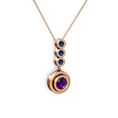Ametist ve lab safir 14 ayar rose altın kolye (40 cm rose altın rolo zincir)