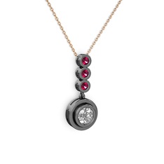 Belinda Kolye - Elmas ve rodolit garnet 925 ayar siyah rodyum kaplama gümüş kolye (0.68 karat, 40 cm rose altın rolo zincir) #lw6xzw