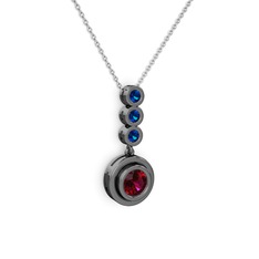 Belinda Kolye - Rodolit garnet ve lab safir 925 ayar siyah rodyum kaplama gümüş kolye (40 cm beyaz altın rolo zincir) #lzzhz6