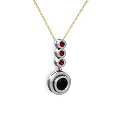Siyah zirkon ve garnet 14 ayar beyaz altın kolye (40 cm altın rolo zincir)