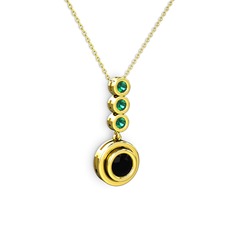 Belinda Kolye - Siyah zirkon ve yeşil kuvars 8 ayar altın kolye (40 cm altın rolo zincir) #mwgh6o