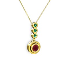 Belinda Kolye - Kök yakut ve yeşil kuvars 8 ayar altın kolye (40 cm altın rolo zincir) #n89jx2
