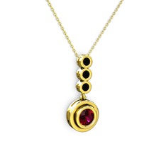 Rodolit garnet ve siyah zirkon 925 ayar altın kaplama gümüş kolye (40 cm altın rolo zincir)