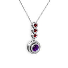 Ametist ve garnet 18 ayar beyaz altın kolye (40 cm beyaz altın rolo zincir)