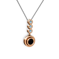 Belinda Kolye - Siyah zirkon ve akuamarin 8 ayar rose altın kolye (40 cm gümüş rolo zincir) #nju1vg