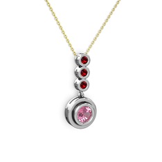 Belinda Kolye - Pembe kuvars ve garnet 8 ayar beyaz altın kolye (40 cm altın rolo zincir) #nzvk5w