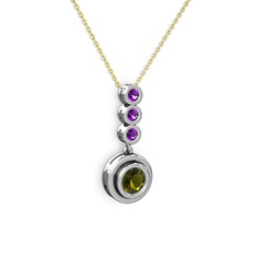 Peridot ve ametist 14 ayar beyaz altın kolye (40 cm altın rolo zincir)
