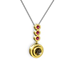 Dumanlı kuvars ve rodolit garnet 8 ayar altın kolye (40 cm gümüş rolo zincir)