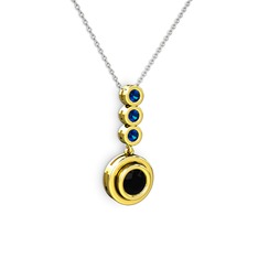 Belinda Kolye - Siyah zirkon ve lab safir 14 ayar altın kolye (40 cm beyaz altın rolo zincir) #obouex