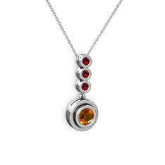Sitrin ve garnet 8 ayar beyaz altın kolye (40 cm beyaz altın rolo zincir)