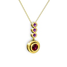 Rodolit garnet ve ametist 925 ayar altın kaplama gümüş kolye (40 cm gümüş rolo zincir)