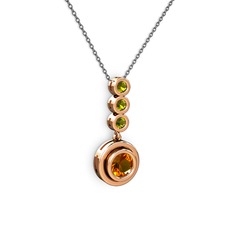 Sitrin ve peridot 18 ayar rose altın kolye (40 cm gümüş rolo zincir)