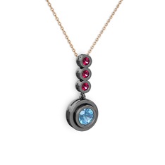 Belinda Kolye - Akuamarin ve rodolit garnet 925 ayar siyah rodyum kaplama gümüş kolye (40 cm gümüş rolo zincir) #p60vdv