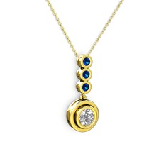 Belinda Kolye - Swarovski ve lab safir 18 ayar altın kolye (40 cm altın rolo zincir) #p71ku2