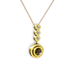 Belinda Kolye - Dumanlı kuvars ve beyaz zirkon 8 ayar altın kolye (40 cm rose altın rolo zincir) #pk1f4q