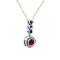 Rodolit garnet ve lab safir 925 ayar gümüş kolye (40 cm altın rolo zincir)