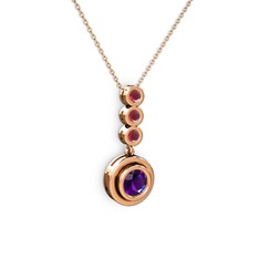 Belinda Kolye - Ametist ve kök yakut 8 ayar rose altın kolye (40 cm rose altın rolo zincir) #po0jkc