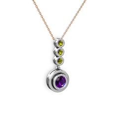 Belinda Kolye - Ametist ve peridot 14 ayar beyaz altın kolye (40 cm rose altın rolo zincir) #ppzzgu