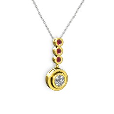 Swarovski ve kök yakut 925 ayar altın kaplama gümüş kolye (40 cm gümüş rolo zincir)