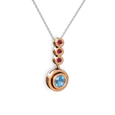 Akuamarin ve kök yakut 14 ayar rose altın kolye (40 cm beyaz altın rolo zincir)