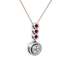 Beyaz zirkon ve garnet 18 ayar beyaz altın kolye (40 cm rose altın rolo zincir)