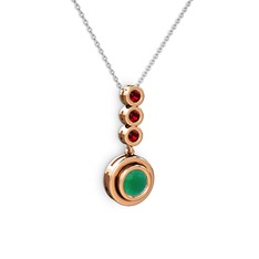 Kök zümrüt ve garnet 925 ayar rose altın kaplama gümüş kolye (40 cm beyaz altın rolo zincir)