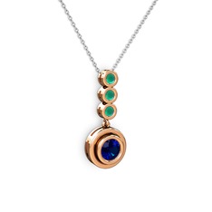 Lab safir ve kök zümrüt 925 ayar rose altın kaplama gümüş kolye (40 cm gümüş rolo zincir)