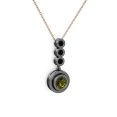 Belinda Kolye - Peridot ve siyah zirkon 925 ayar siyah rodyum kaplama gümüş kolye (40 cm rose altın rolo zincir) #remc1