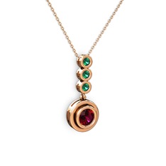 Rodolit garnet ve yeşil kuvars 14 ayar rose altın kolye (40 cm gümüş rolo zincir)