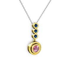 Belinda Kolye - Pembe kuvars ve lab safir 18 ayar altın kolye (40 cm beyaz altın rolo zincir) #rjeoat