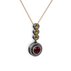 Belinda Kolye - Garnet ve sitrin 925 ayar siyah rodyum kaplama gümüş kolye (40 cm rose altın rolo zincir) #rp59ia