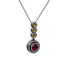 Belinda Kolye - Garnet ve sitrin 925 ayar siyah rodyum kaplama gümüş kolye (40 cm gümüş rolo zincir) #ryaa9n