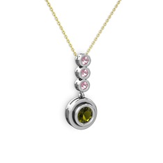 Belinda Kolye - Peridot ve pembe kuvars 925 ayar gümüş kolye (40 cm altın rolo zincir) #s9czi0
