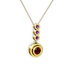 Belinda Kolye - Garnet ve ametist 18 ayar altın kolye (40 cm rose altın rolo zincir) #smanq3