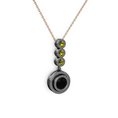 Belinda Kolye - Siyah zirkon ve peridot 925 ayar siyah rodyum kaplama gümüş kolye (40 cm rose altın rolo zincir) #sp15fk