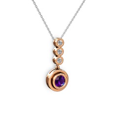 Ametist ve beyaz zirkon 925 ayar rose altın kaplama gümüş kolye (40 cm beyaz altın rolo zincir)