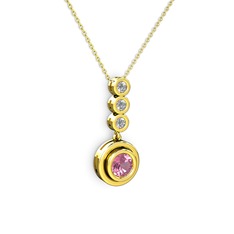 Pembe kuvars ve swarovski 8 ayar altın kolye (40 cm altın rolo zincir)