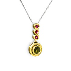 Peridot ve rodolit garnet 14 ayar altın kolye (40 cm beyaz altın rolo zincir)