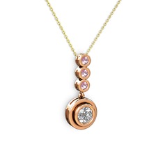 Elmas ve pembe kuvars 925 ayar rose altın kaplama gümüş kolye (0.68 karat, 40 cm altın rolo zincir)