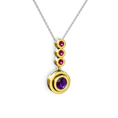 Ametist ve rodolit garnet 14 ayar altın kolye (40 cm beyaz altın rolo zincir)