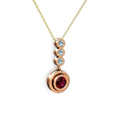 Rodolit garnet ve akuamarin 925 ayar rose altın kaplama gümüş kolye (40 cm altın rolo zincir)
