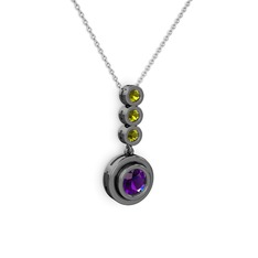 Belinda Kolye - Ametist ve peridot 925 ayar siyah rodyum kaplama gümüş kolye (40 cm beyaz altın rolo zincir) #u6nqus