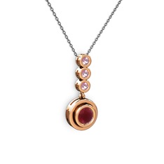 Kök yakut ve pembe kuvars 18 ayar rose altın kolye (40 cm gümüş rolo zincir)