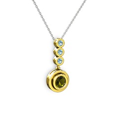 Belinda Kolye - Peridot ve akuamarin 14 ayar altın kolye (40 cm gümüş rolo zincir) #v3gkig